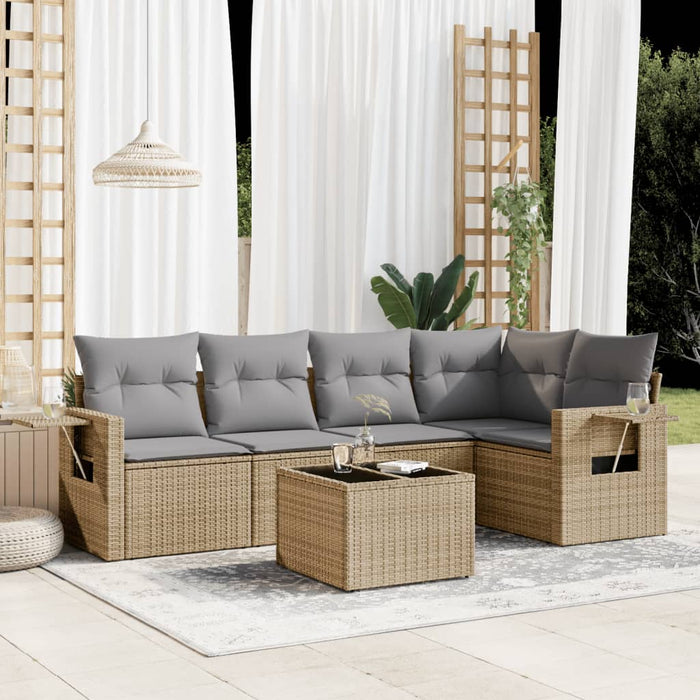 Set Divano da Giardino 6 pz con Cuscini Beige in Polyrattan 3252476