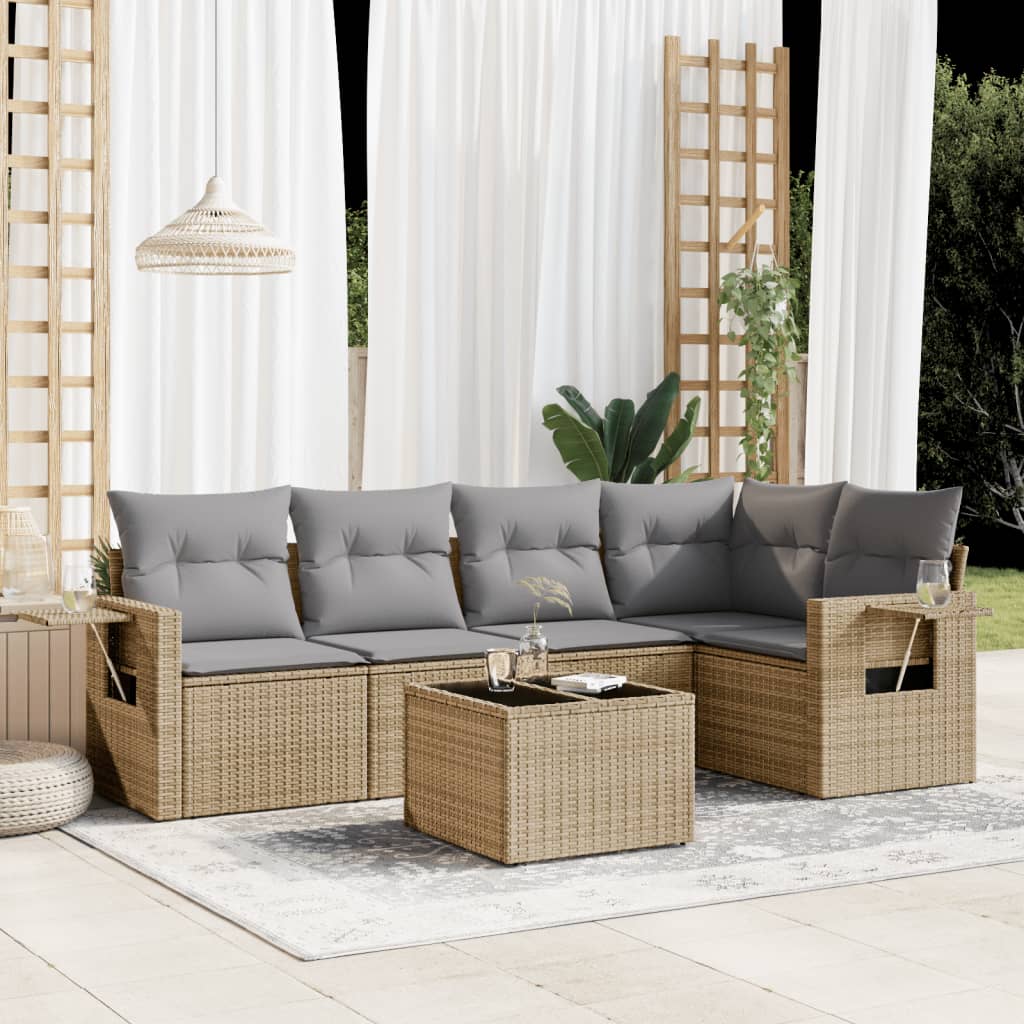 Set Divano da Giardino 6 pz con Cuscini Beige in Polyrattancod mxl 112853