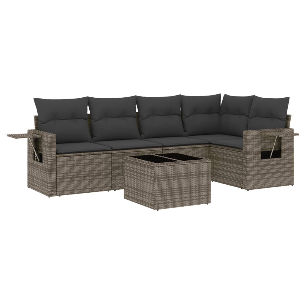 Set Divano da Giardino 6 pz con Cuscini Grigio in Polyrattancod mxl 90296