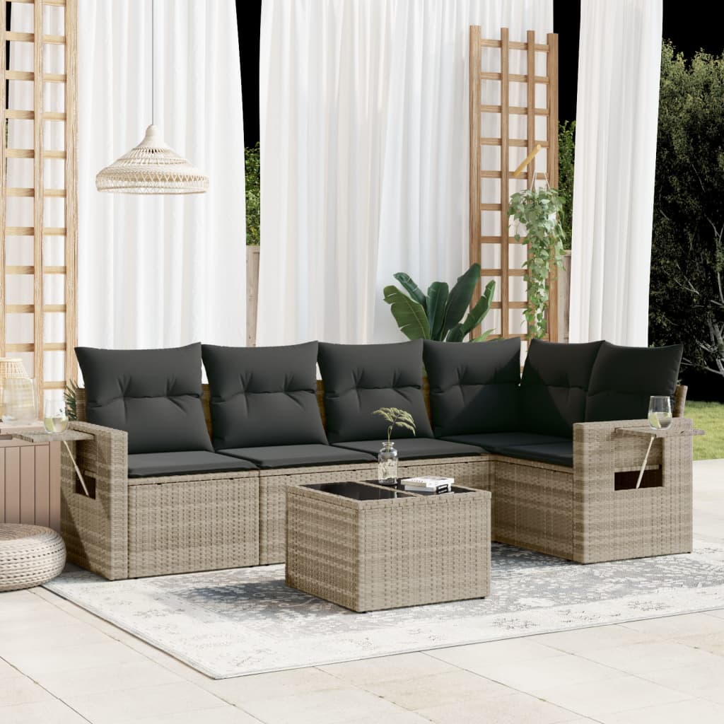 Set Divano da Giardino 6pz con Cuscini Grigio Chiaro Polyrattan 3252479