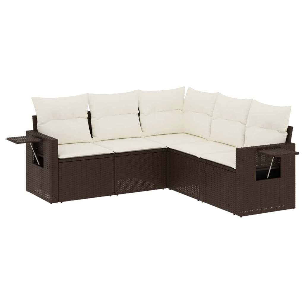 Set Divano da Giardino 5 pz con Cuscini Marrone in Polyrattan 3252490