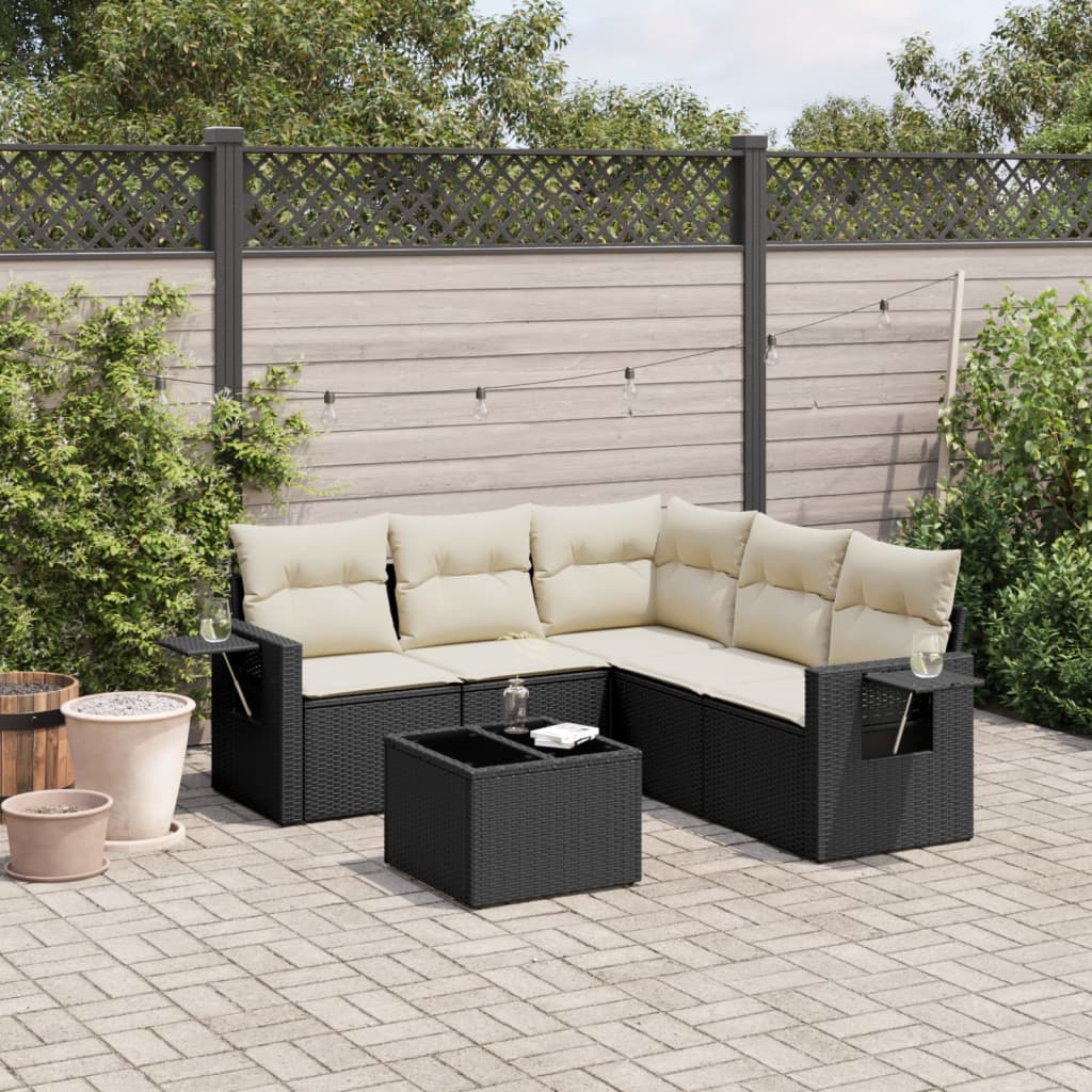 Set Divano da Giardino 6 pz con Cuscini Nero in Polyrattan 3252493