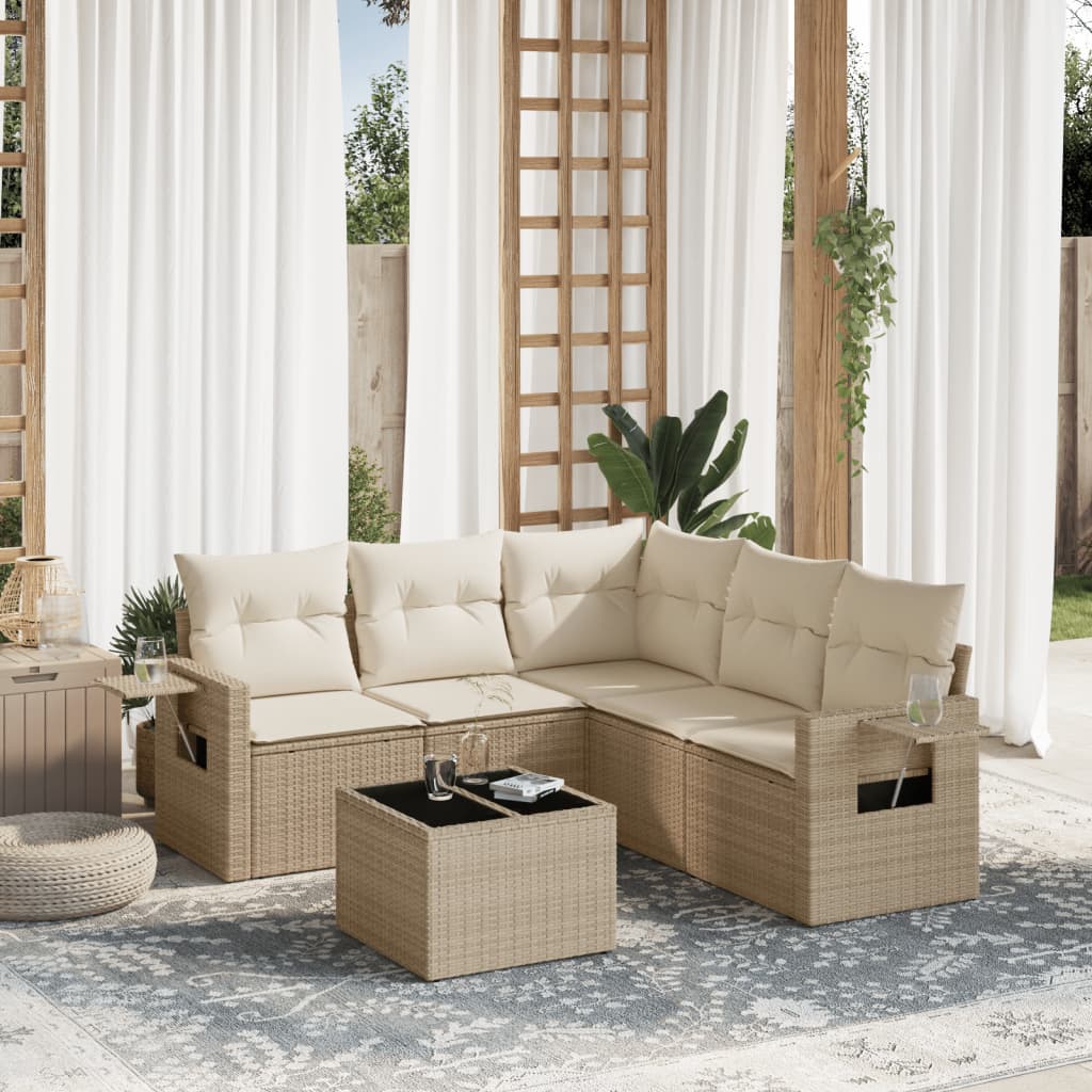 Set Divano da Giardino 6 pz con Cuscini Beige in Polyrattancod mxl 112854