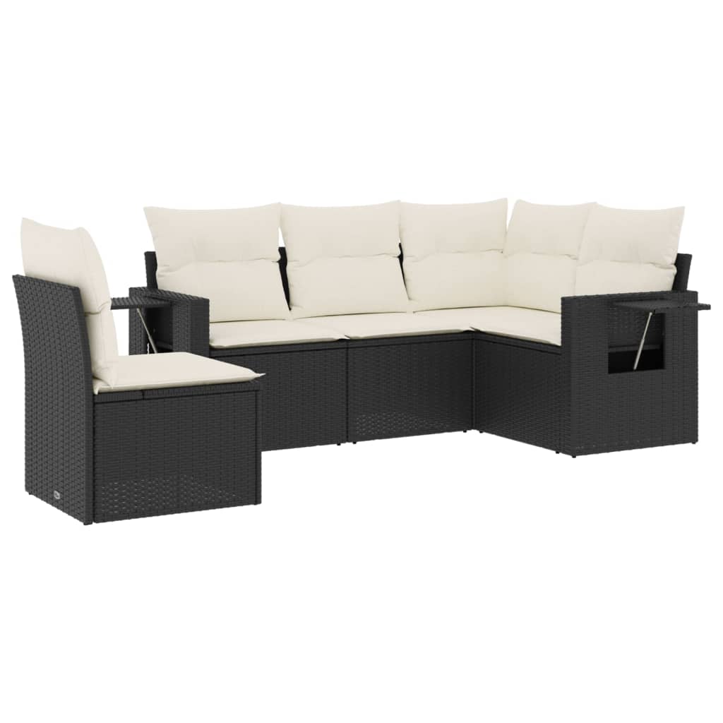 Set Divani da Giardino 5 pz con Cuscini in Polyrattan Nero 3252503