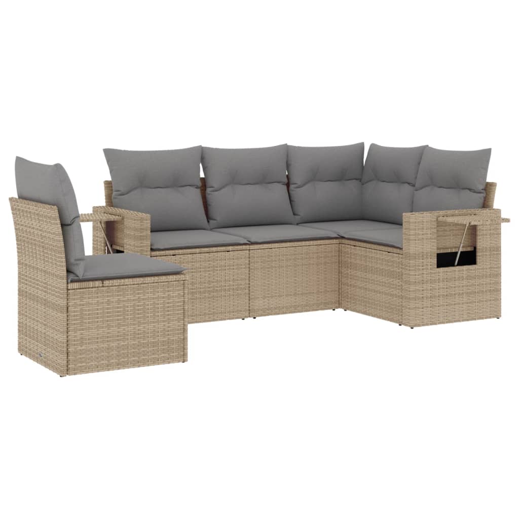 Set Divano da Giardino 5 pz con Cuscini Beige in Polyrattancod mxl 112294