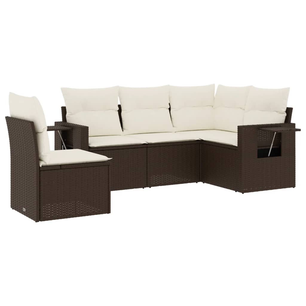 Set Divano da Giardino 5 pz con Cuscini Marrone in Polyrattan 3252510