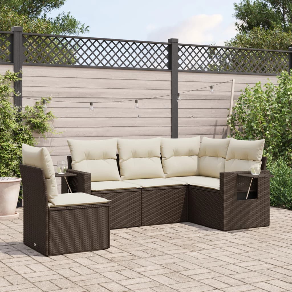 Set Divano da Giardino 5 pz con Cuscini Marrone in Polyrattan 3252510