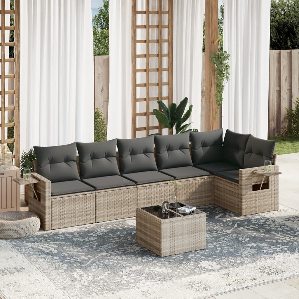 Set Divani da Giardino 7pz con Cuscini Grigio Chiaro Polyrattan 3252539