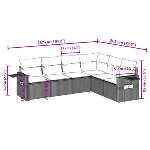 Set Divano da Giardino 6 pz con Cuscini Beige in Polyrattan 3252545