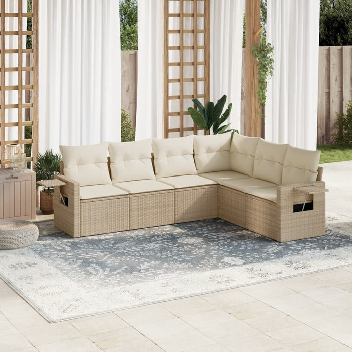 Set Divano da Giardino 6 pz con Cuscini Beige in Polyrattan 3252545