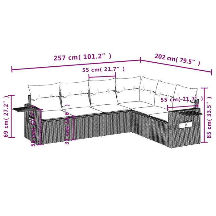 Set Divano da Giardino 6 pz con Cuscini Grigio in Polyrattan 3252547