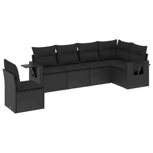 Set Divano da Giardino 6 pz con Cuscini Nero in Polyrattan 3252562