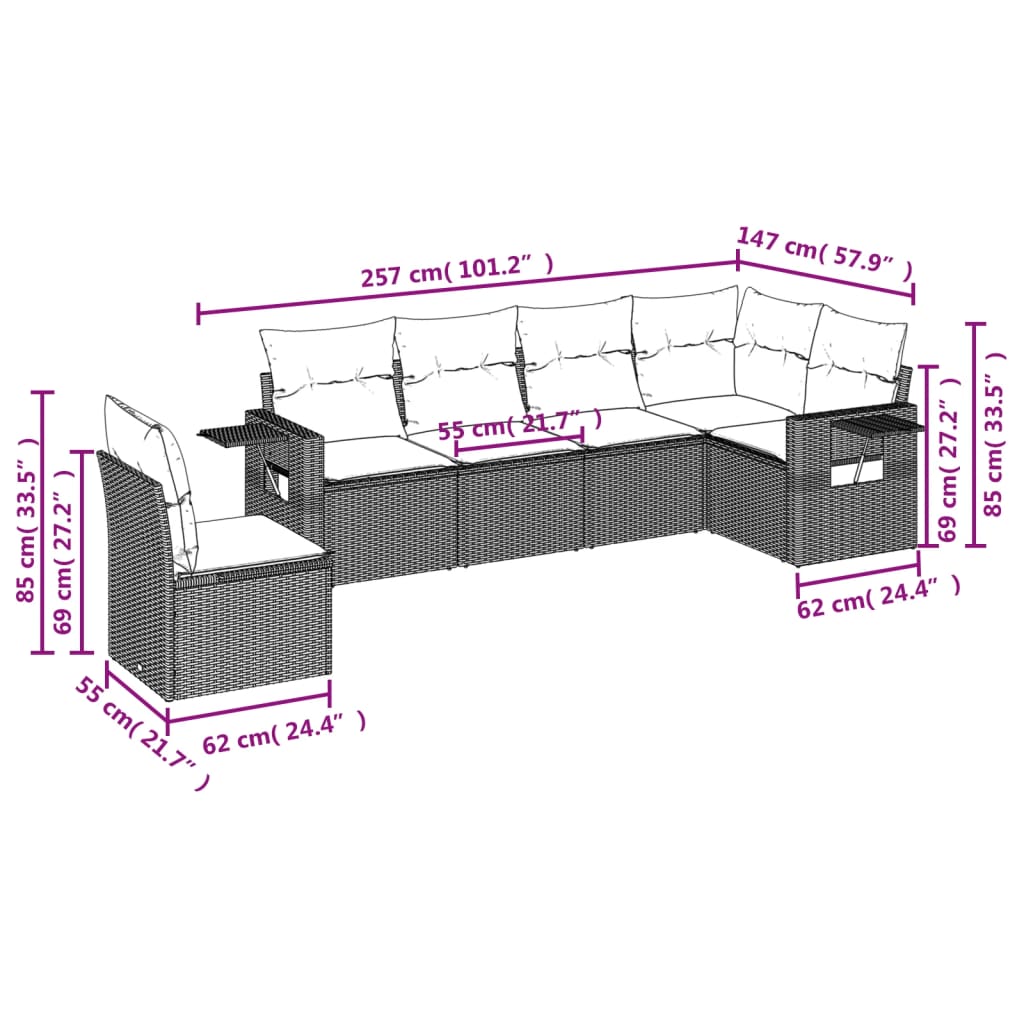 Set Divano da Giardino 6 pz con Cuscini Nero in Polyrattan 3252563