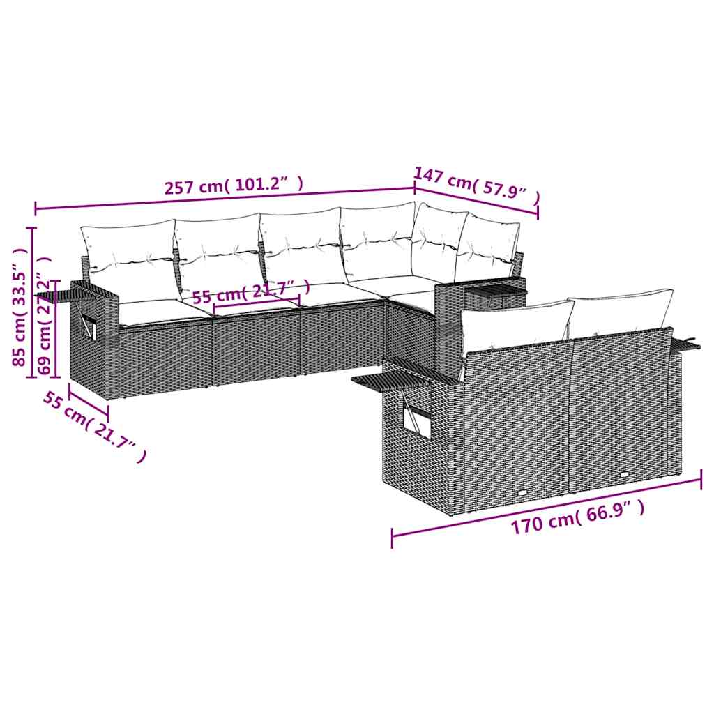 Set Divani da Giardino con Cuscini 7pz Nero Polyrattan 3252742