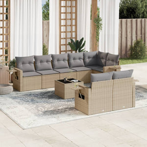 Set Divano da Giardino 9 pz con Cuscini Beige in Polyrattancod mxl 116186