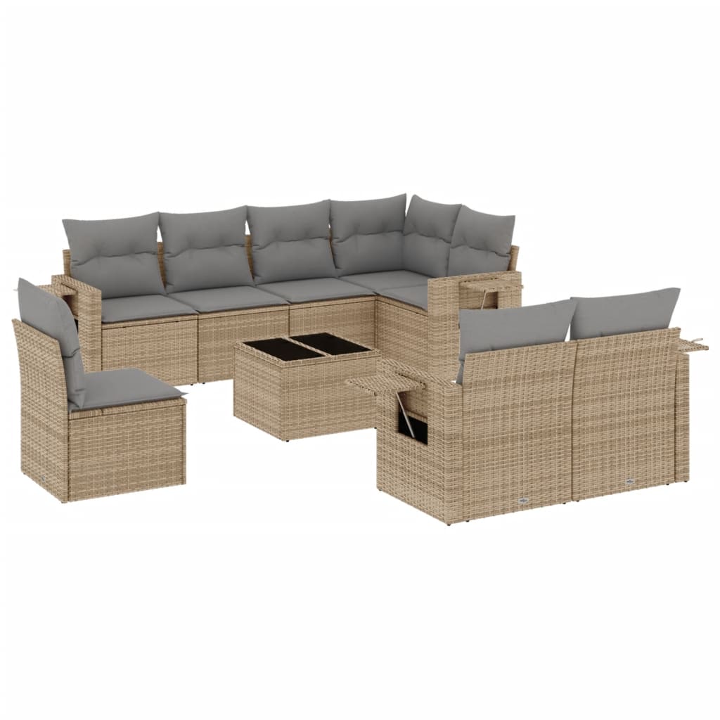 Set Divano da Giardino 9 pz con Cuscini Beige in Polyrattan 3252786