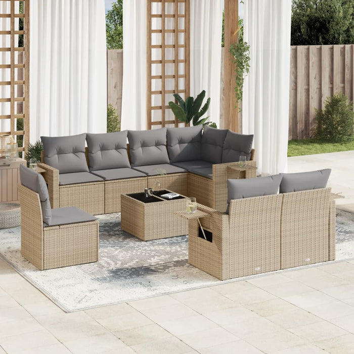 Set Divano da Giardino 9 pz con Cuscini Beige in Polyrattan 3252786