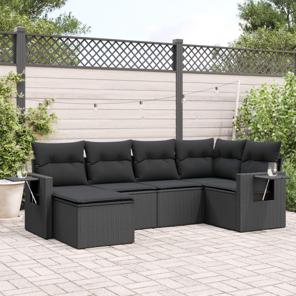 Set Divano da Giardino 6 pz con Cuscini Nero in Polyrattan 3252792