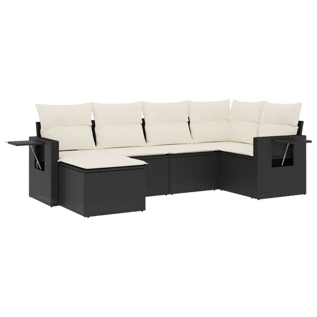 Set Divano da Giardino 6 pz con Cuscini Nero in Polyrattan 3252793