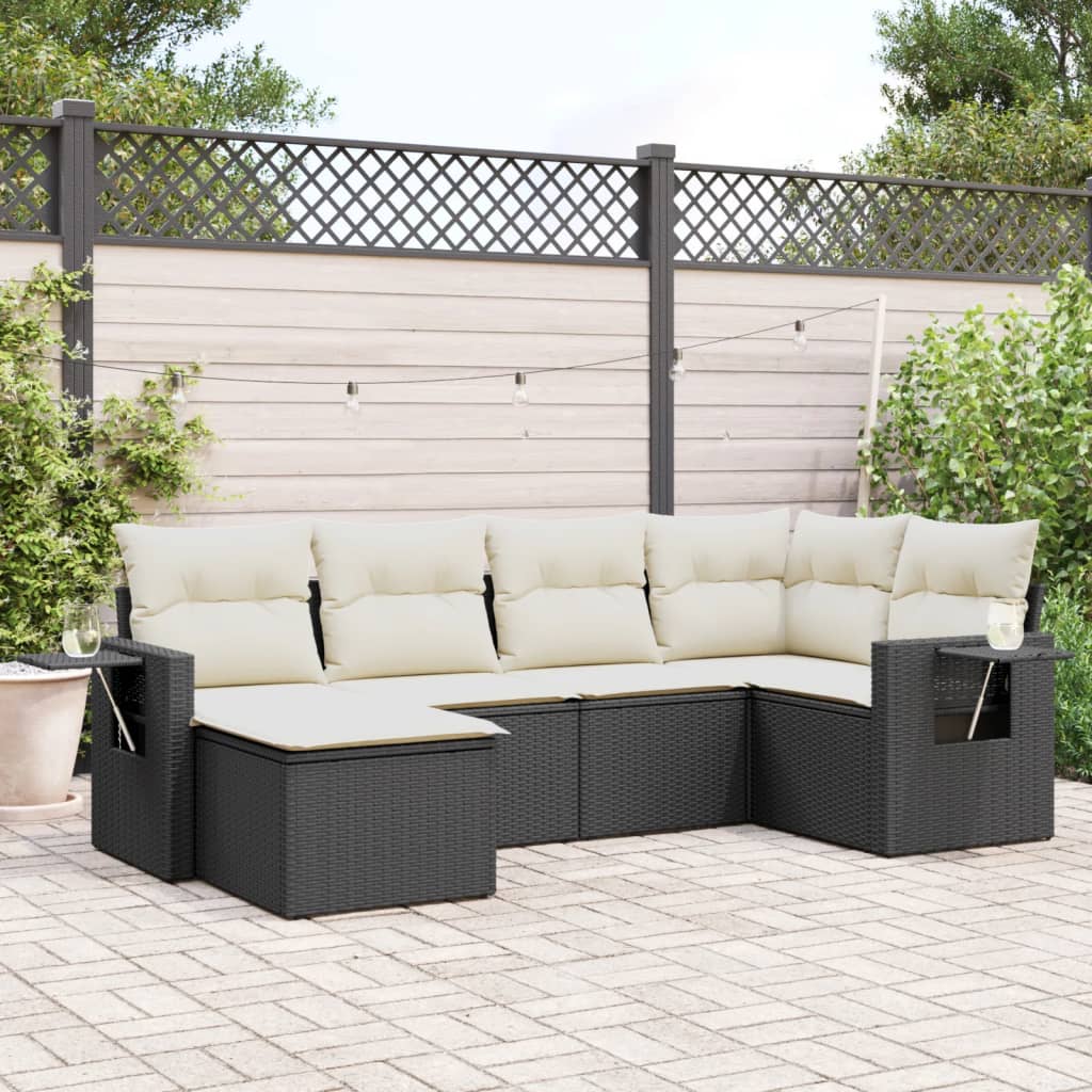 Set Divano da Giardino 6 pz con Cuscini Nero in Polyrattan 3252793