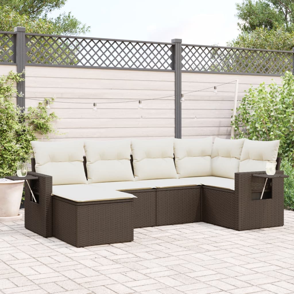 Set Divano da Giardino 6 pz con Cuscini Marrone in Polyrattan 3252800