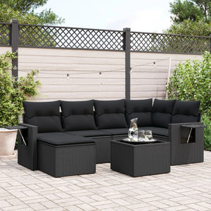 Set Divani da Giardino con Cuscini 7pz Nero Polyrattan 3252802