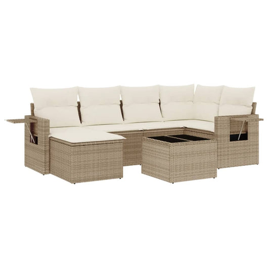 Set Divani da Giardino 7 pz con Cuscini Beige in Polyrattan 3252805