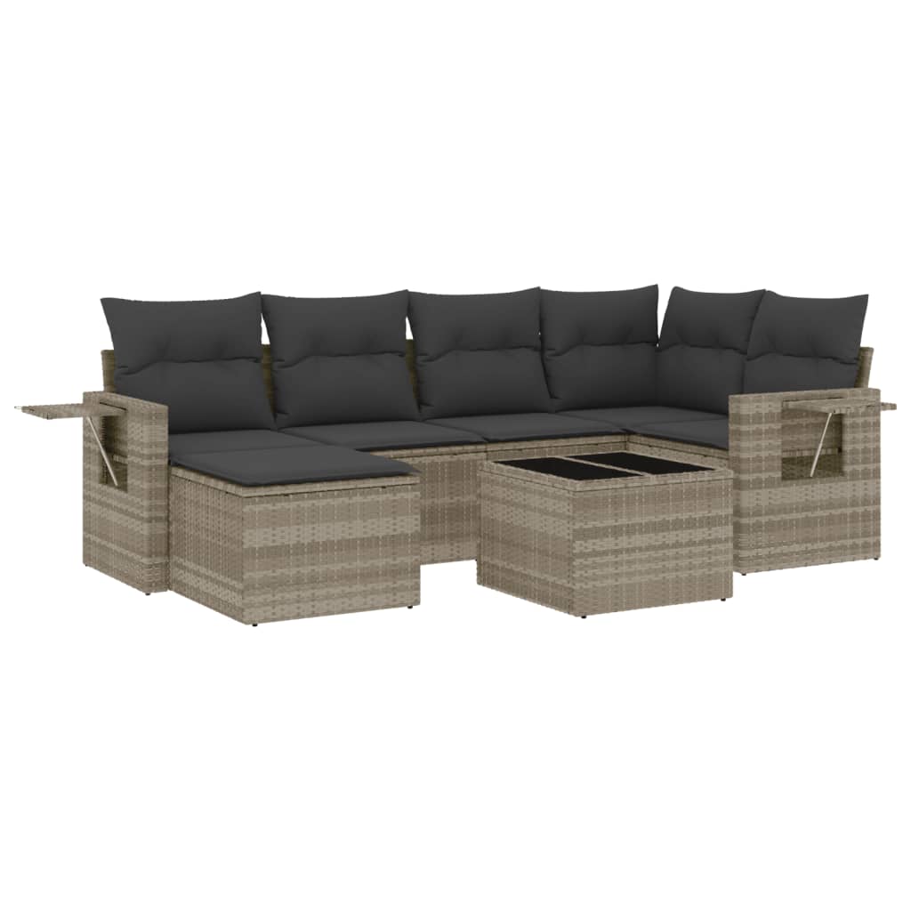 Set Divani da Giardino 7pz con Cuscini Grigio Chiaro Polyrattan 3252809