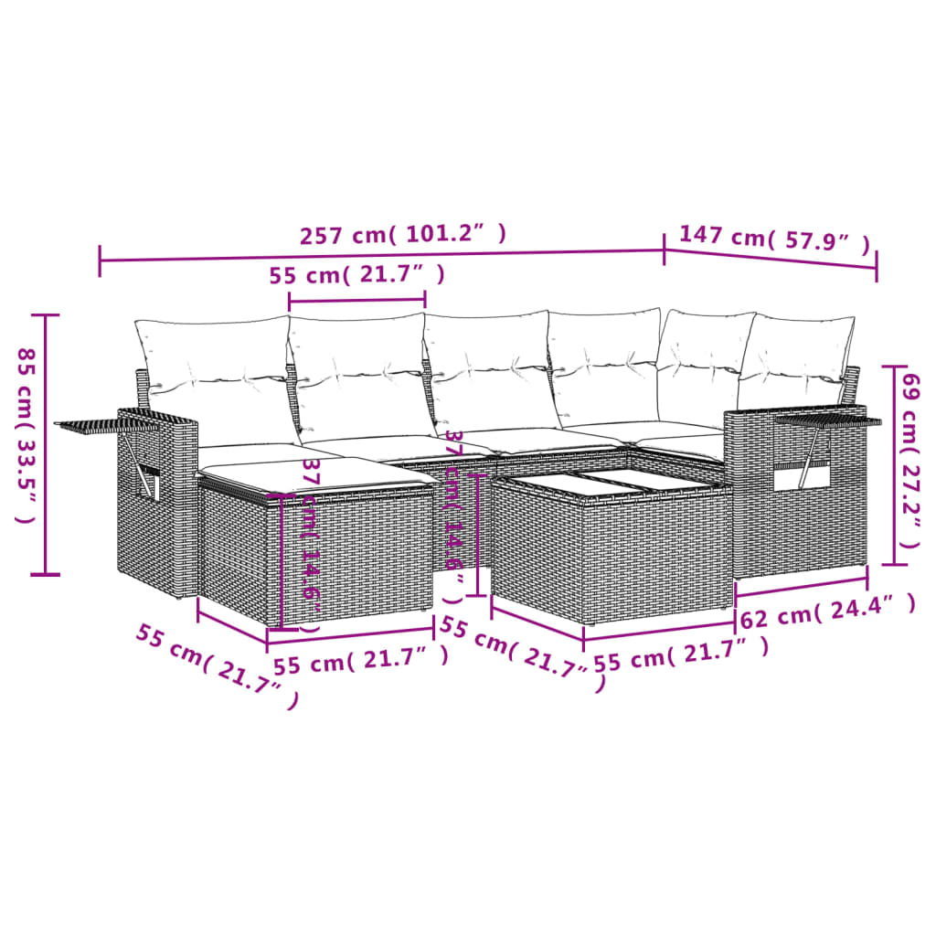 Set Divani da Giardino 7pz con Cuscini Grigio Chiaro Polyrattan 3252809