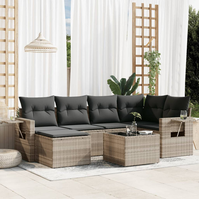 Set Divani da Giardino 7pz con Cuscini Grigio Chiaro Polyrattan 3252809