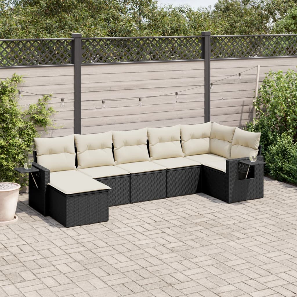 Set Divani da Giardino con Cuscini 7pz Nero Polyrattan 3252813