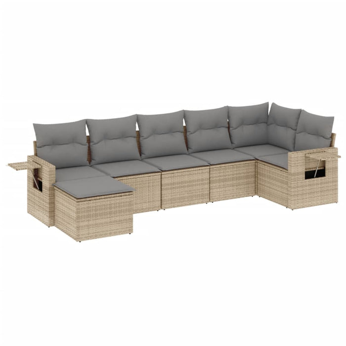 Set Divani da Giardino 7 pz con Cuscini Beige in Polyrattan 3252816