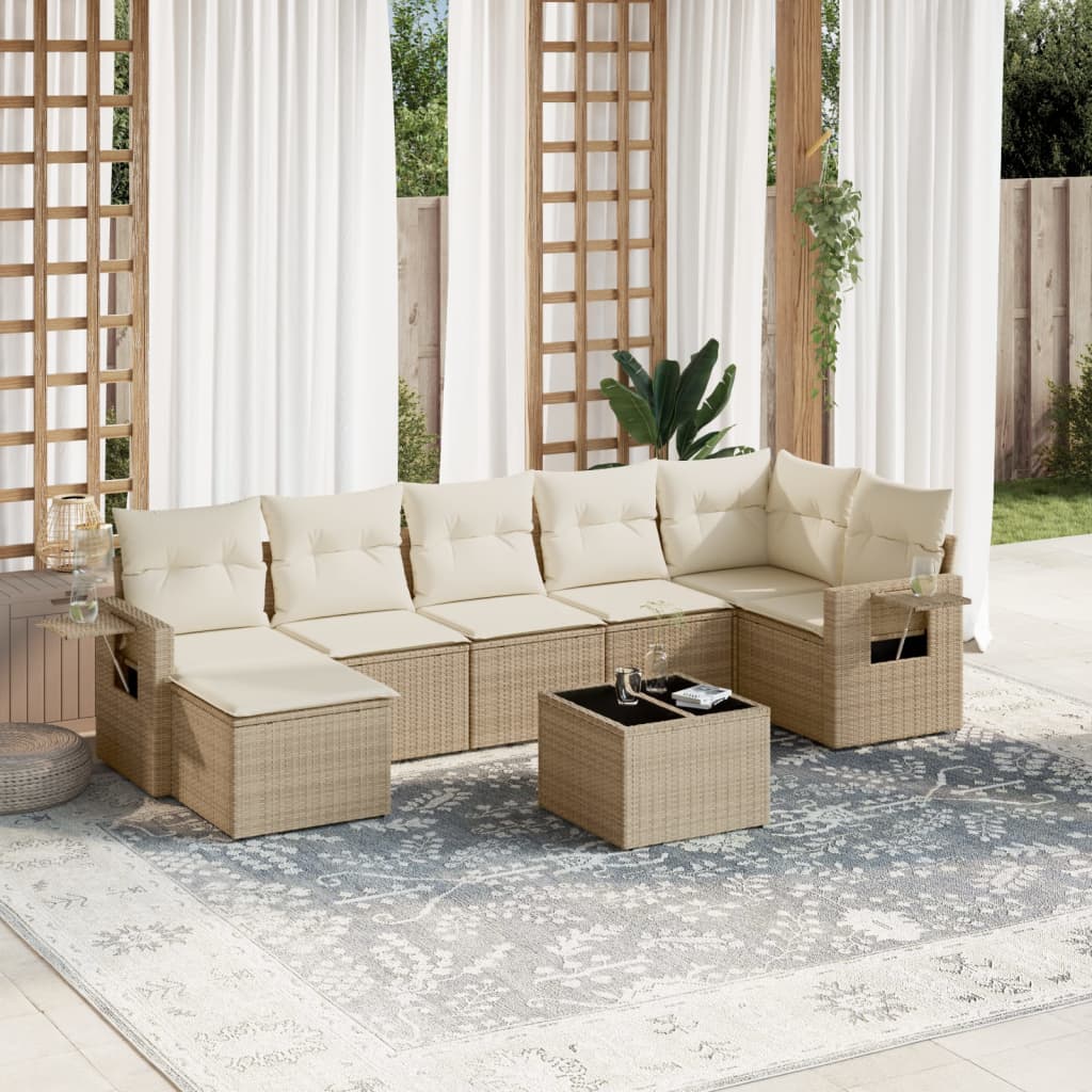 Set Divano da Giardino 8 pz con Cuscini Beige in Polyrattan 3252825