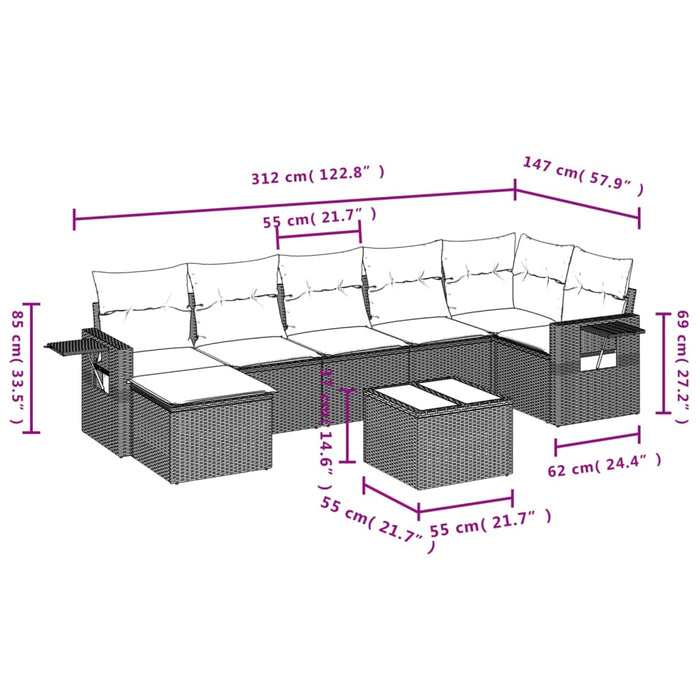 Set Divano da Giardino 8 pz con Cuscini Beige in Polyrattan 3252826