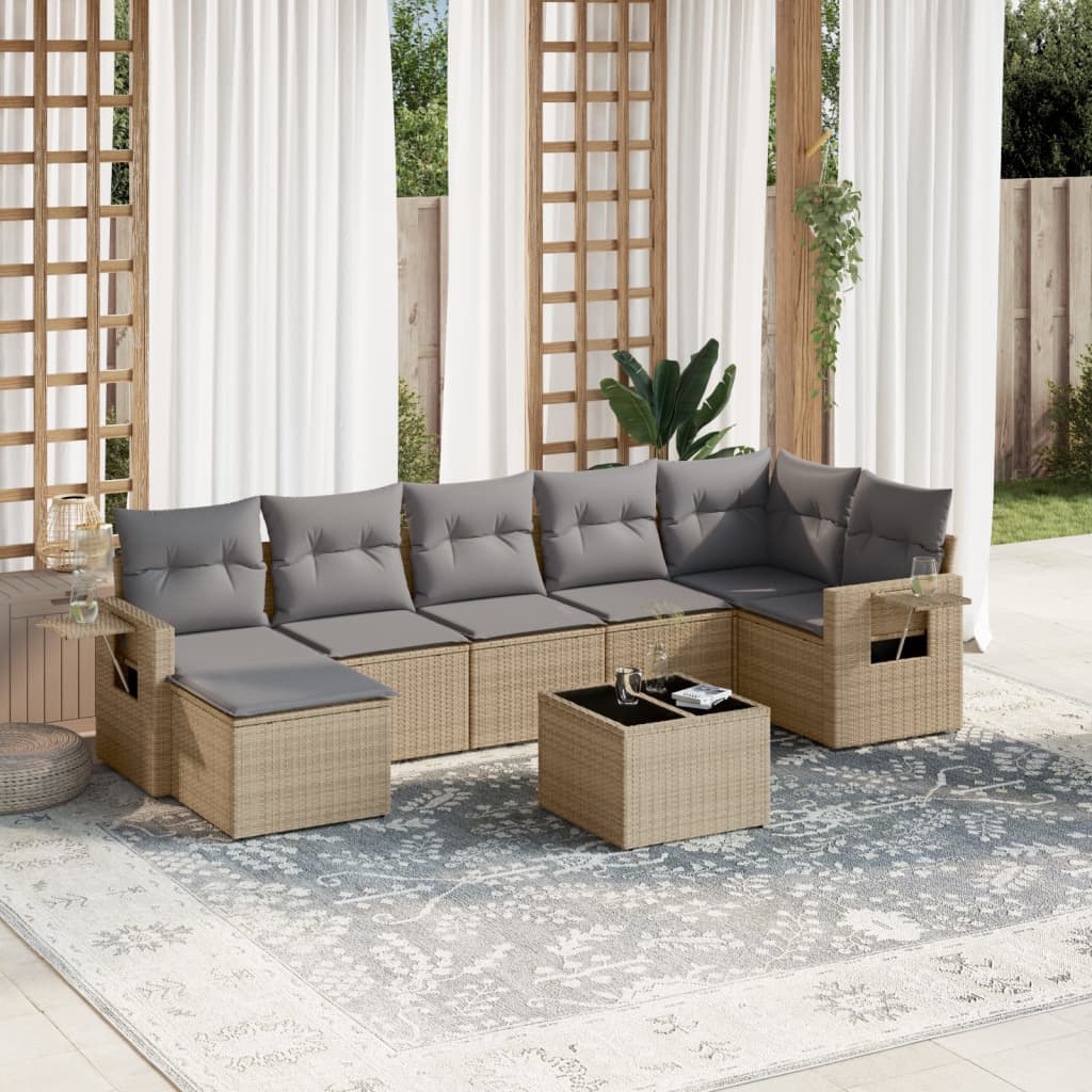 Set Divano da Giardino 8 pz con Cuscini Beige in Polyrattan 3252826