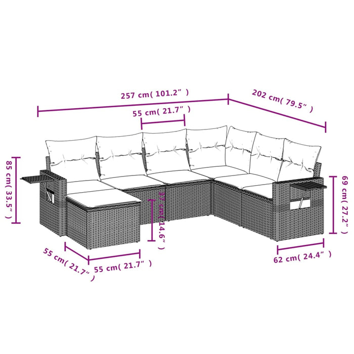 Set Divani da Giardino 7 pz con Cuscini Beige in Polyrattancod mxl 114858