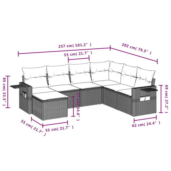 Set Divani da Giardino 7 pz con Cuscini Grigio in Polyrattan 3252837