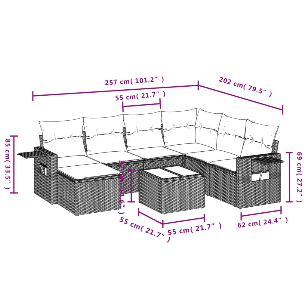 Set Divani da Giardino con Cuscini 8 pz Nero in Polyrattan 3252843