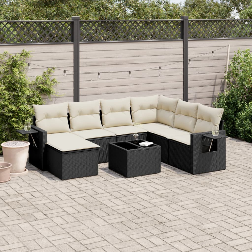 Set Divani da Giardino con Cuscini 8 pz Nero in Polyrattan 3252843