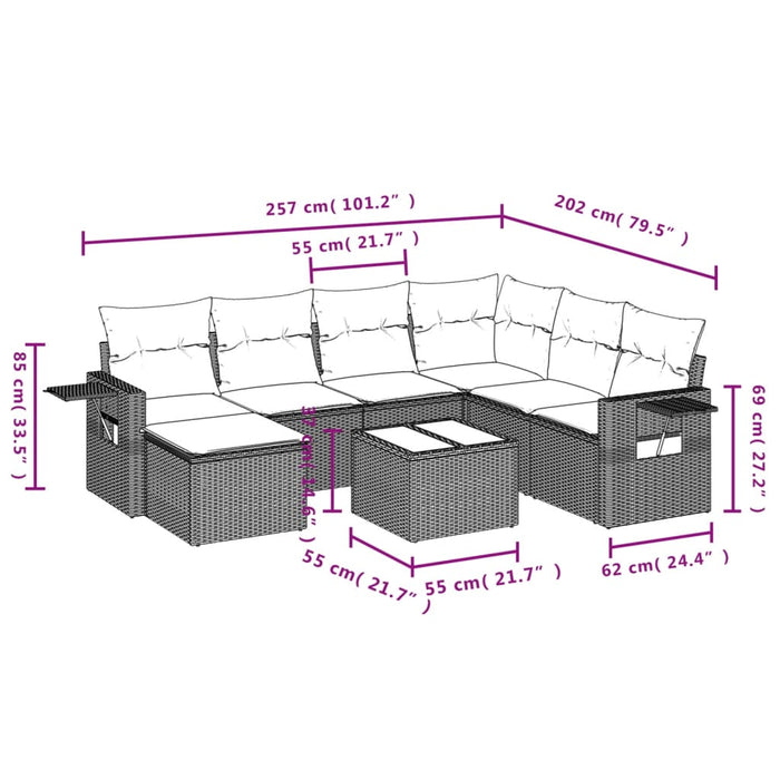 Set Divano da Giardino 8 pz con Cuscini Beige in Polyrattan 3252845