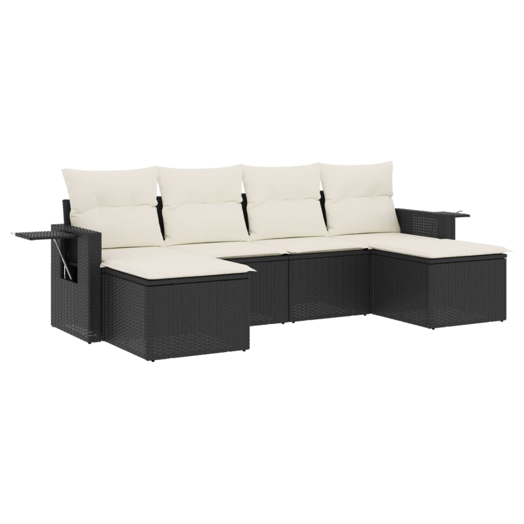 Set Divano da Giardino 6 pz con Cuscini Nero in Polyrattan 3252853