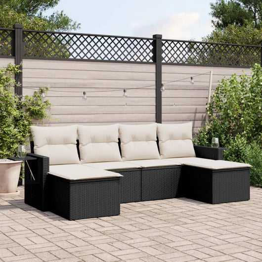 Set Divano da Giardino 6 pz con Cuscini Nero in Polyrattan 3252853