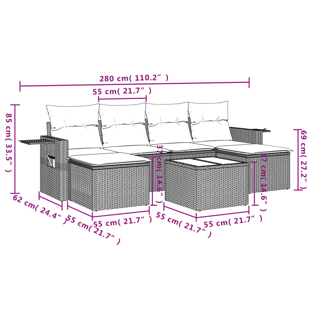 Set Divani da Giardino con Cuscini 7pz Nero Polyrattancod mxl 112862