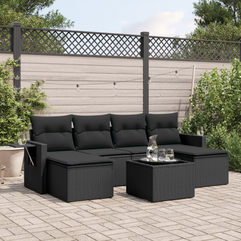 Set Divani da Giardino con Cuscini 7pz Nero Polyrattancod mxl 112862