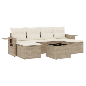 Set Divani da Giardino 7 pz con Cuscini Beige in Polyrattan 3252865