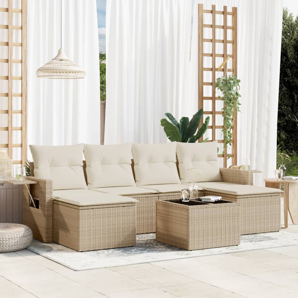 Set Divani da Giardino 7 pz con Cuscini Beige in Polyrattan 3252865