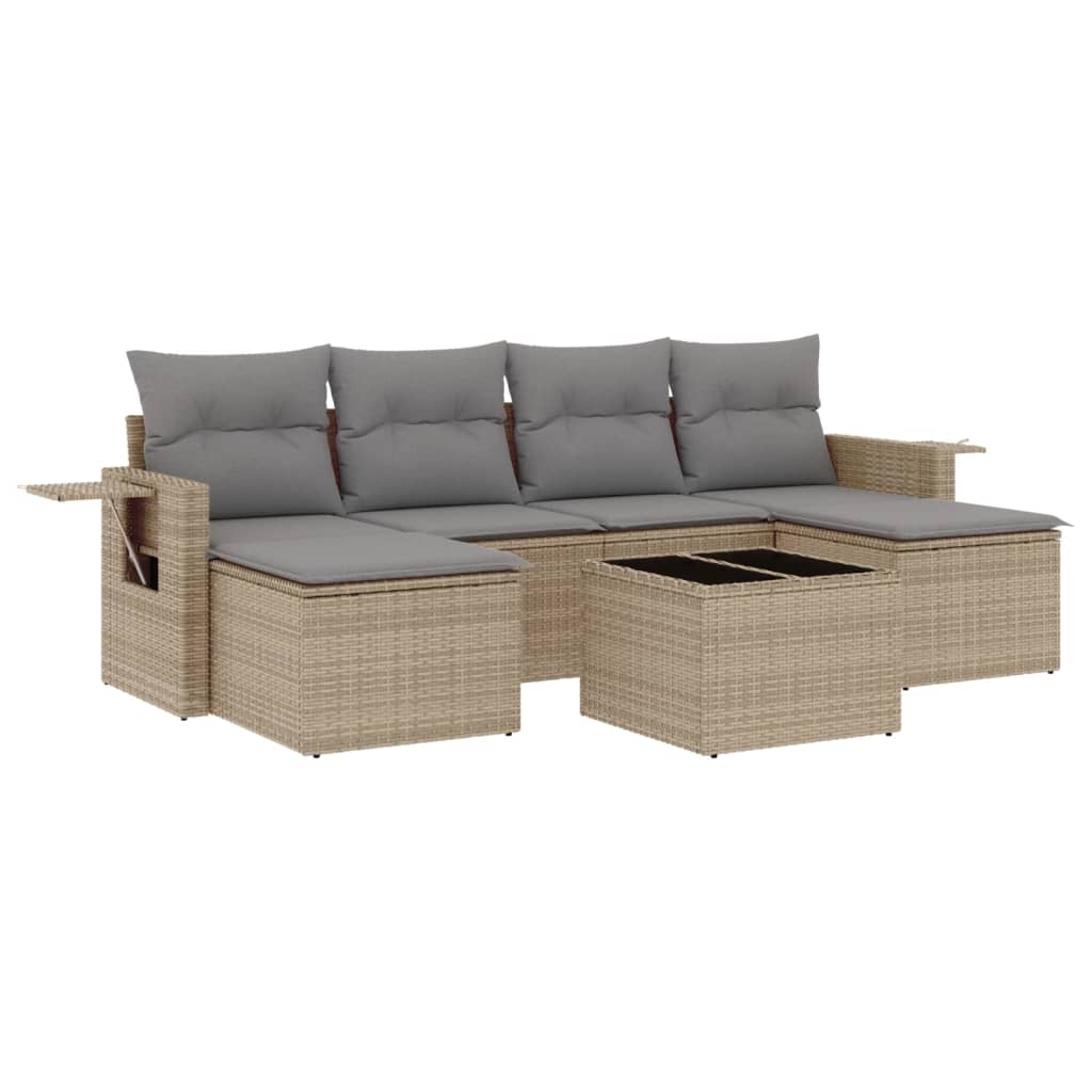 Set Divani da Giardino 7 pz con Cuscini Beige in Polyrattan 3252866