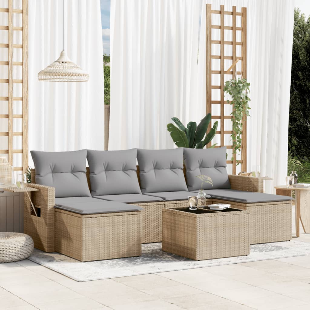 Set Divani da Giardino 7 pz con Cuscini Beige in Polyrattan 3252866