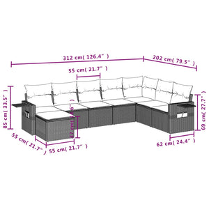 Set Divano da Giardino 8 pz con Cuscini Beige in Polyrattancod mxl 114158