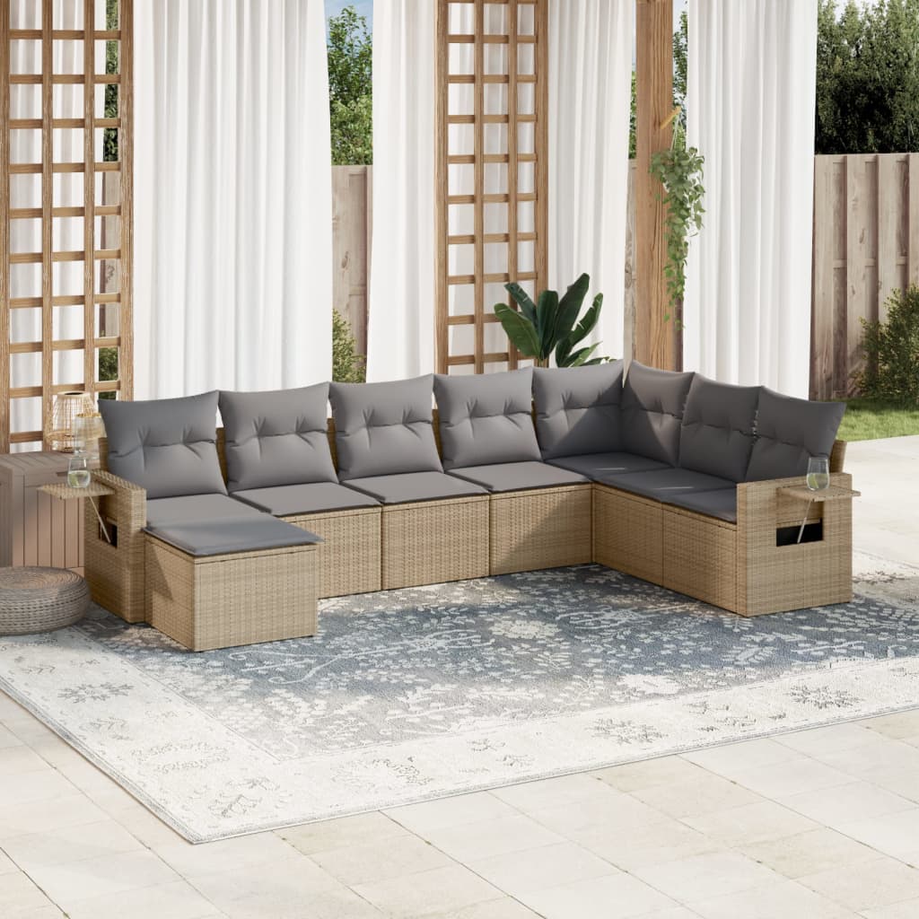 Set Divano da Giardino 8 pz con Cuscini Beige in Polyrattan 3252896